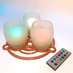 Conjunto de 3 velas decorativas led em cachepots de vidro jateado com controle remoto